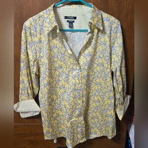 Chaps Yellow Floral Button-Down Blouse